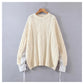 Design Spleißärmel Rundhalspullover mittellanger Pullover 7477