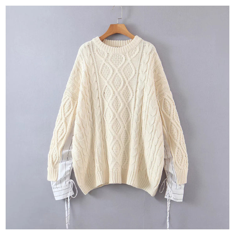 Design Spleißärmel Rundhalspullover mittellanger Pullover 7477