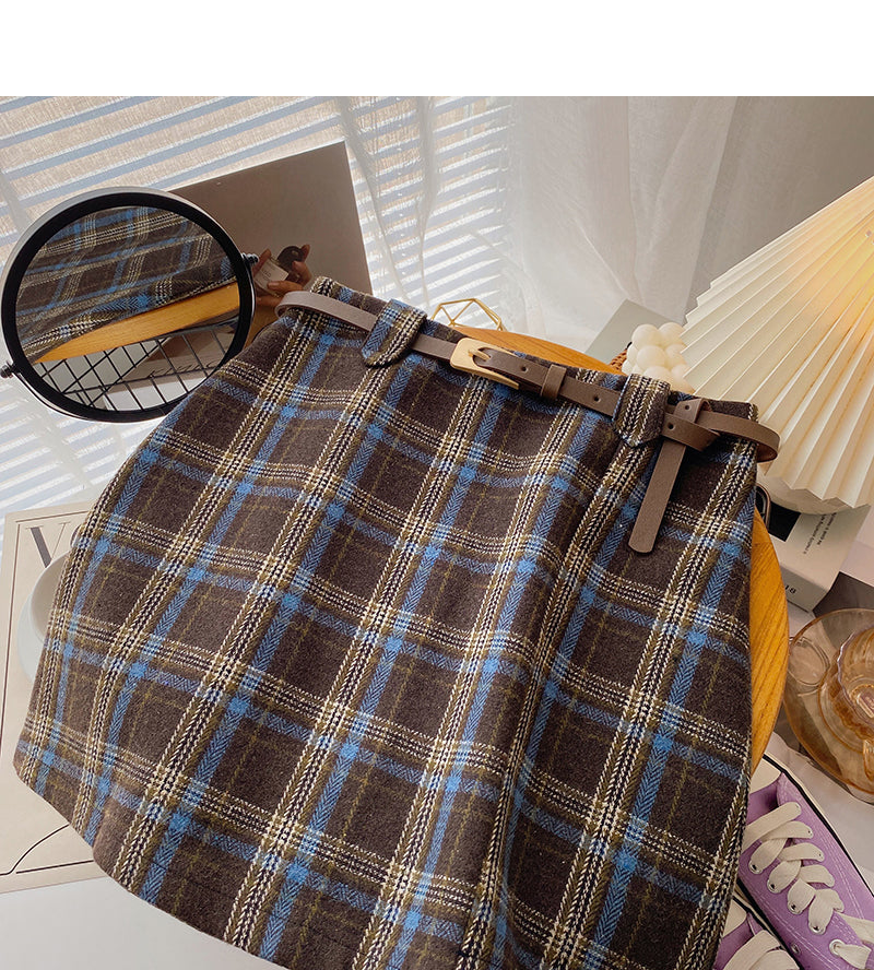 Vielseitiger Rock in A-Linie mit kariertem Retro-Muster und hoher Taille 5596