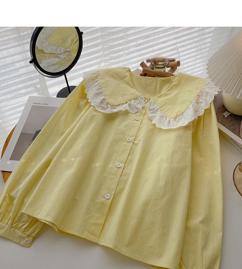 Nouveau haut coréen slim en dentelle à col poupée 6406
