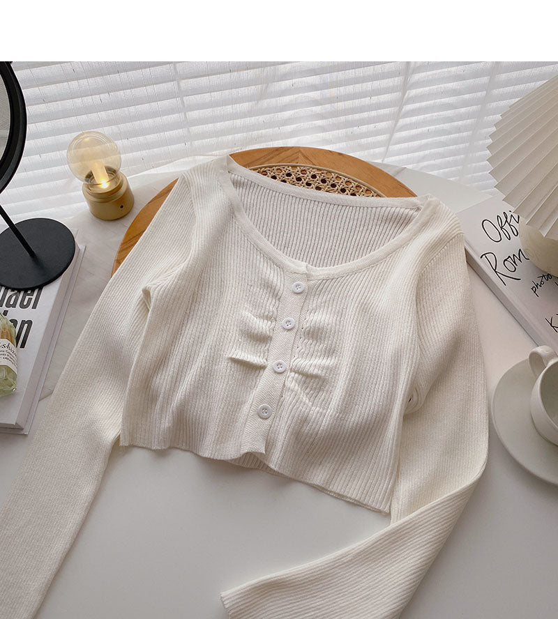 Gestrickte, dünne, langärmlige, schmale Strickjacke mit V-Ausschnitt 6507