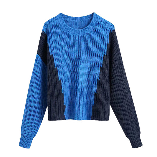 Nouveau pull à col rond à manches longues et à la mode, couleur assortie, 7206