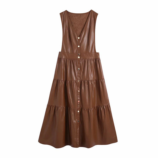 Ärmelloser, rückenfreier Westenrock knielanges Kleid Rock in A-Linie 7144