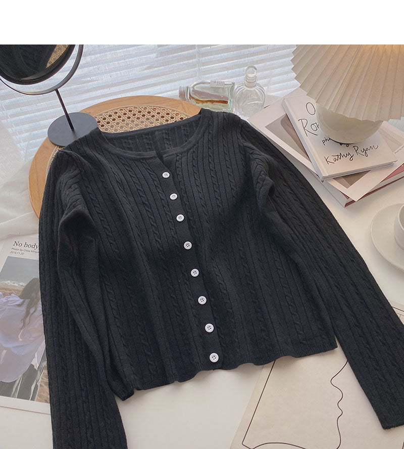 Korean minority design simple casual single breasted long sleeved top  6572