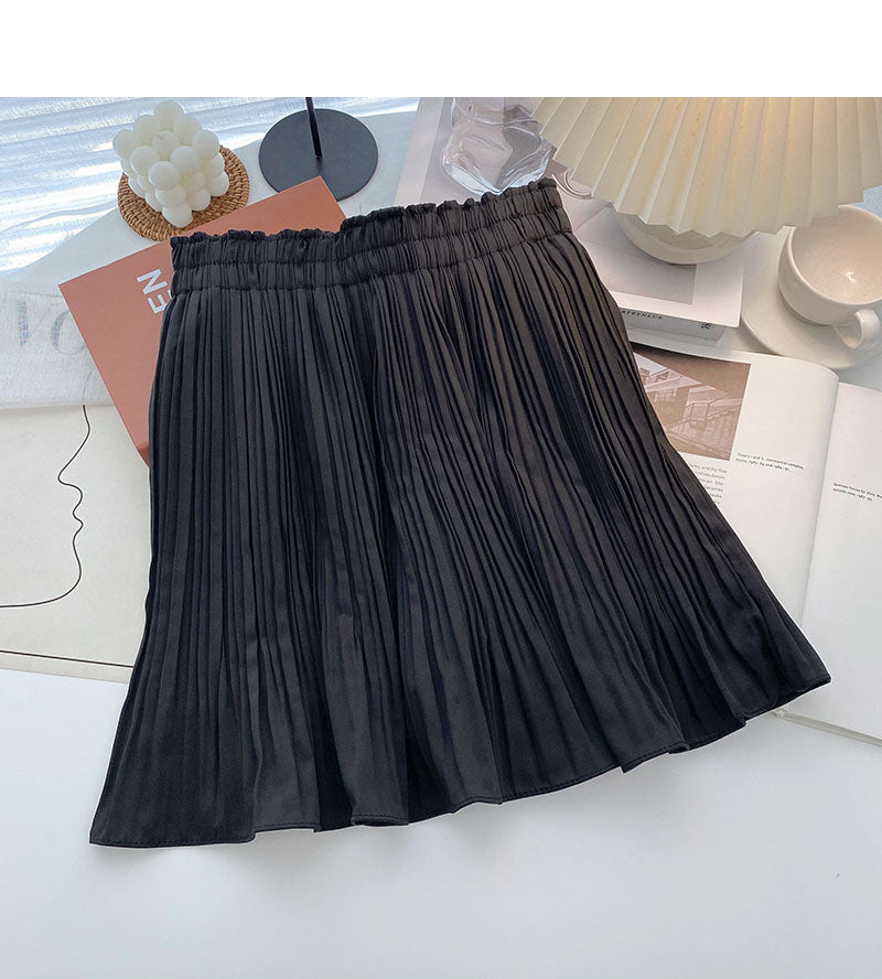 Foreign style solid color pleated high waist A-shaped skirt  5457