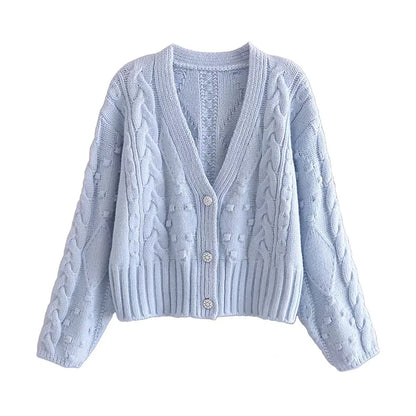 Neue gestrickte Strickjacke mit künstlichen Schmuckknöpfen 7330