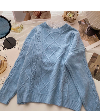 Korean lace edge round neck long sleeve design top  5985
