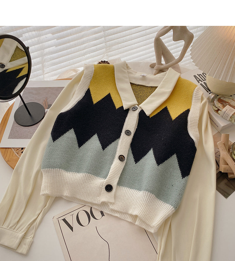 Korean long sleeve Vintage stitching knit top  6631