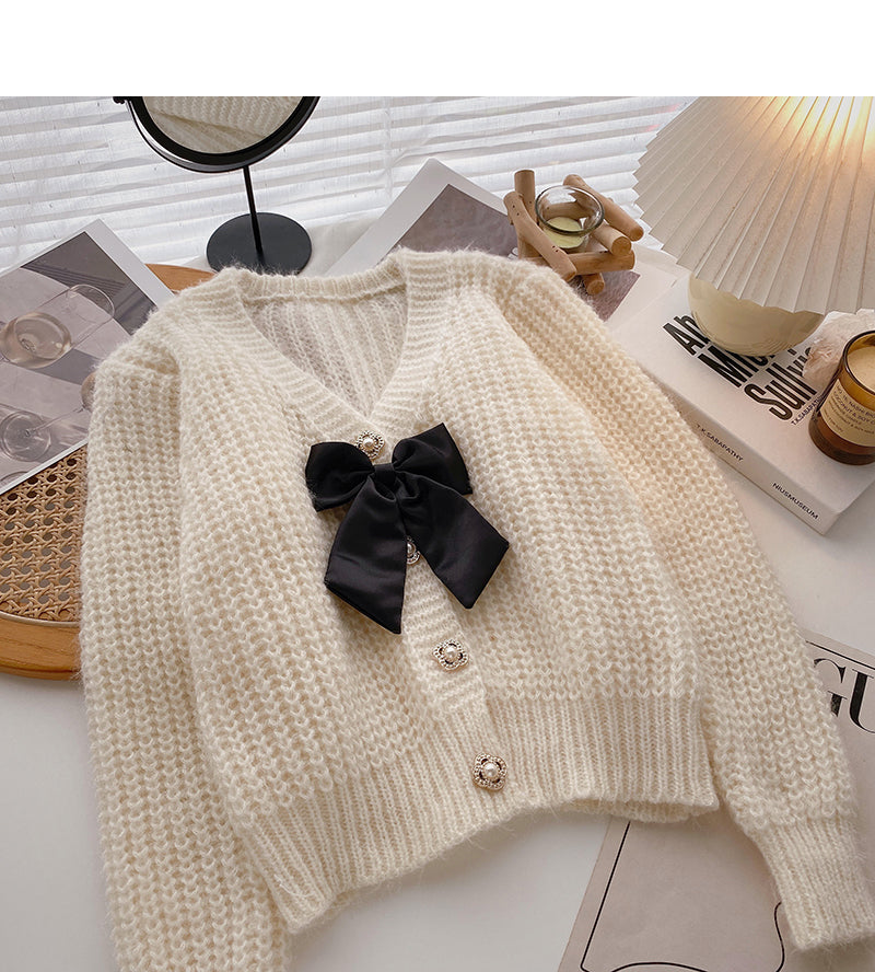 Single breasted V-neck Vintage French sweater coat  6182