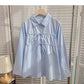Korean solid color foreign style bandage single breasted Lapel top  6381