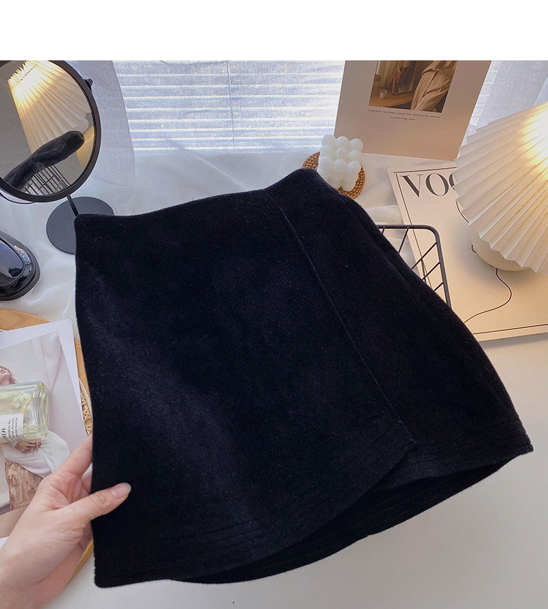 Woolen A-line skirt women's High Waist Hip Wrap Skirt  5466