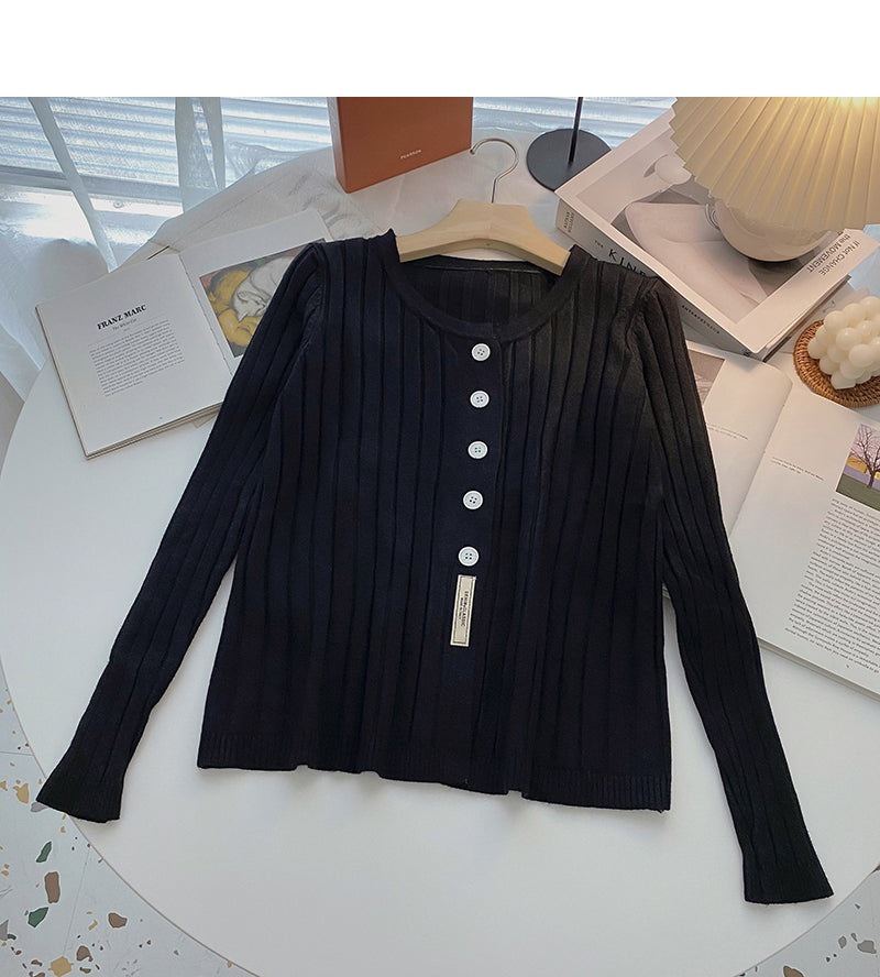 Einreihiger einfarbiger Pullover mit langen Ärmeln 6555