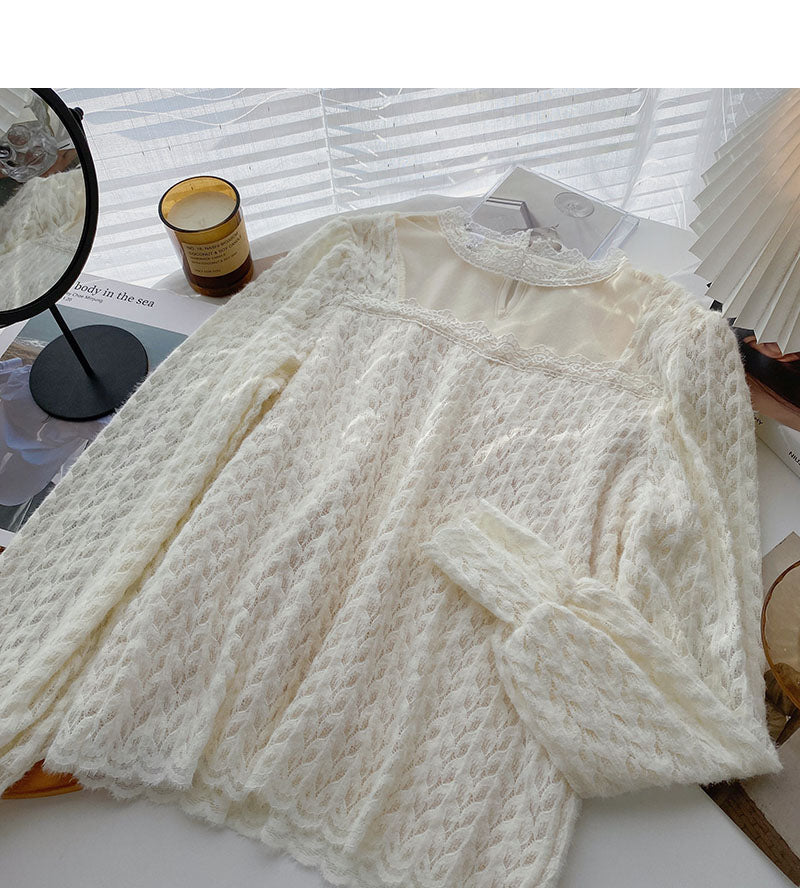 French lace shirt long sleeve Pullover Top  6343