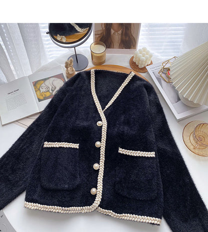 Small fragrance sweater design sense twist V-Neck long sleeve coat  6112