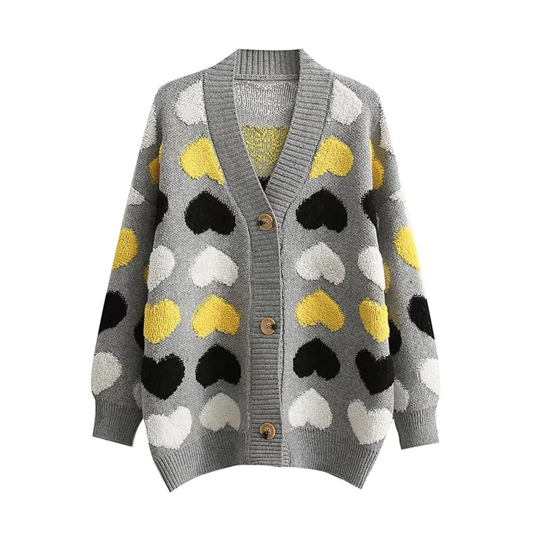 Manteau cardigan en maille ample jacquard Love 7319