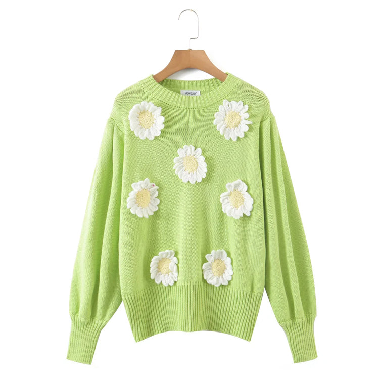 Dreidimensionaler Sonnenblumen-Pullover locker gestrickter Pullover 7299