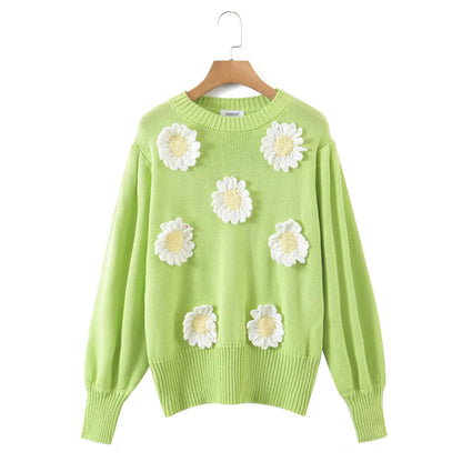 Dreidimensionaler Sonnenblumen-Pullover locker gestrickter Pullover 7299