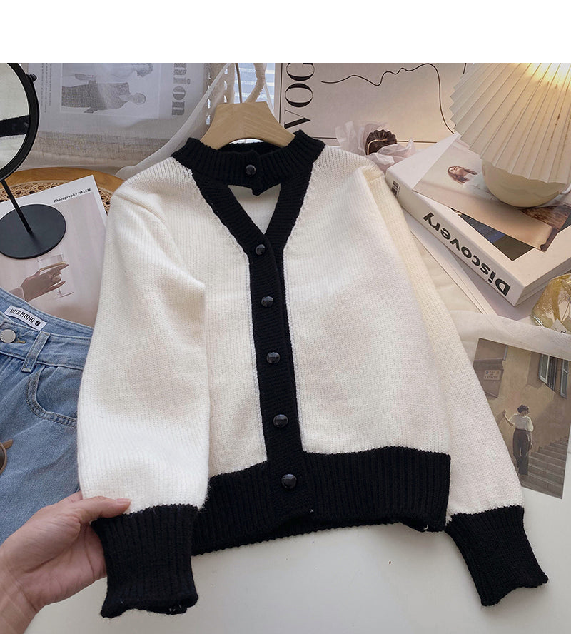 Ausgehöhltes Design des farblich passenden Langarm-Retro-Pullovers 6196