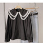 Chemise à col bébé en dentelle version coréenne haut simple boutonnage mince et de style étranger 6435