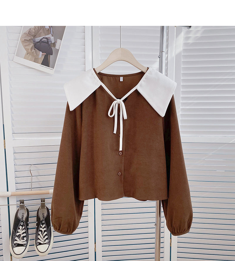 Niche design doll collar detachable long sleeve top  6354
