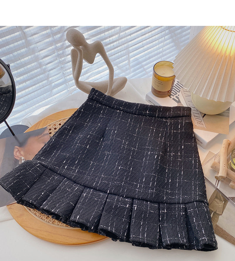 Plaid Design A-line skirt ruffled fishtail high waist skirt  5372