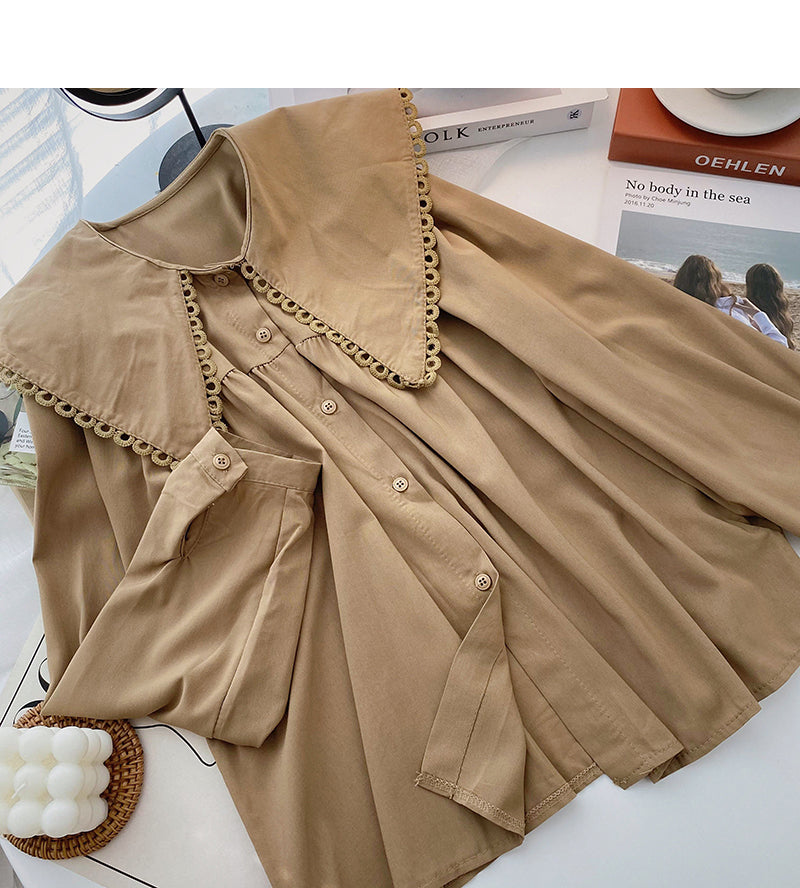 Lace design sense of foreign style aging doll collar top  6305