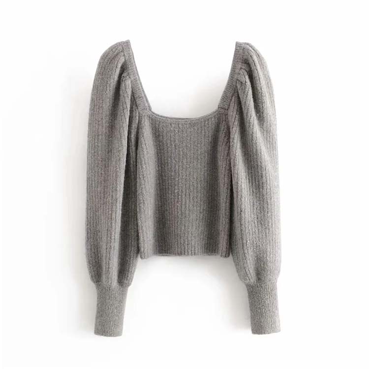 Lantern Sleeve exposed collarbone sweater sweater sweater top  7214