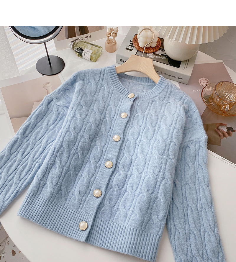Einreihiger Strickmantel mit Rundhalsausschnitt und Twist 6175