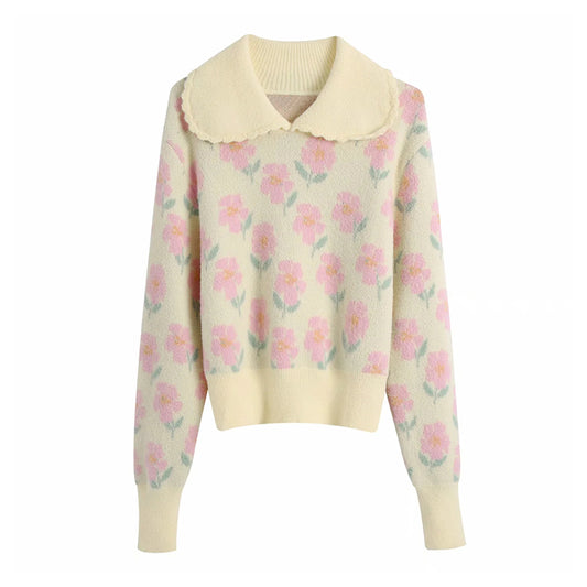 Runder Revers bedruckter Pullover Babykragenpullover 7167