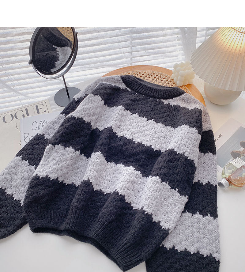 Neues koreanisches lockeres Langarm-Pullover-Oberteil 5896