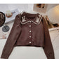 Western style retro embroidered doll neck short long sleeve Knitted Top  5969