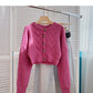 High waist short twist sweater single breasted cardigan top  6139