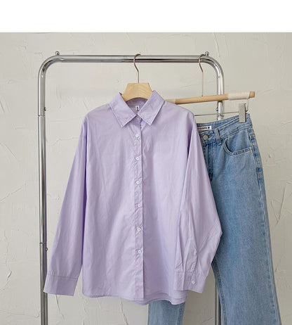 Chemise à manches longues de couleur unie, haut cardigan ample basique 6423