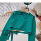 Niche design cross Lapel strap short sweater  6478