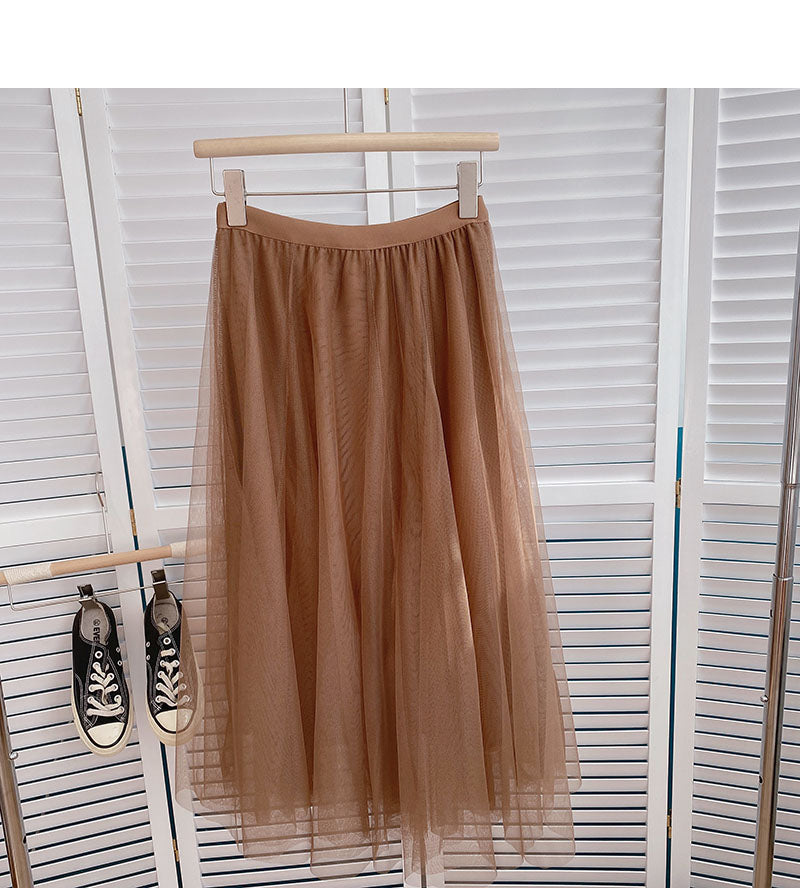 Jupe trapèze mi-longue élastique taille haute polyvalente coréenne 5792