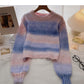 Korean ins sweet foreign style aging rainbow tie dyed loose top  5926