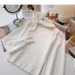 Careful machine hollowed out square neck sweater Lantern Sleeve Top  6516