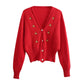 Embroidered V-neck button long sleeve short knit cardigan coat  7402
