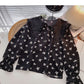 Korean minority design bow Print Long Sleeve Top  6311