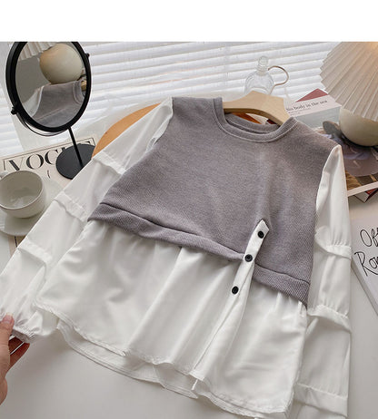 Chemise à manches longues cousue avec motif minoritaire langoureux version coréenne 6324