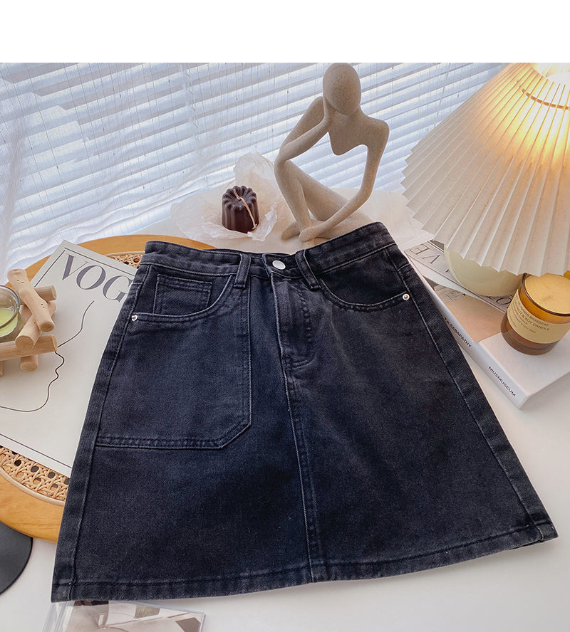New Korean pocket personalized high waist A-line skirt  5602