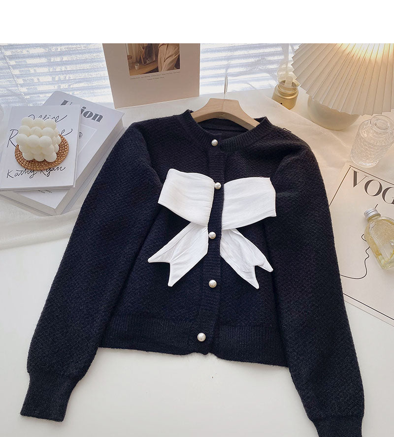 Crew neck stitched French Vintage bow sweater  5929