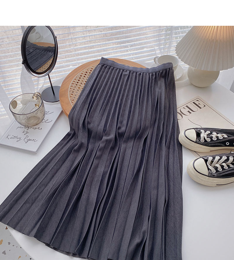 Niche design fashion pleated A-shaped medium and long skirt  5735