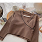 Small man leisure foreign style simple V-neck one button top  6650