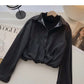 Niche design fashion stitching short Denim Long Sleeve Shirt 6330