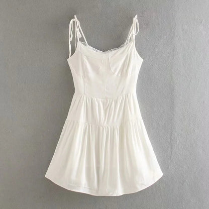 French lace lace up slim waist drawstring dress  7128