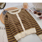 Single breasted crew neck striped sweater coat  5996