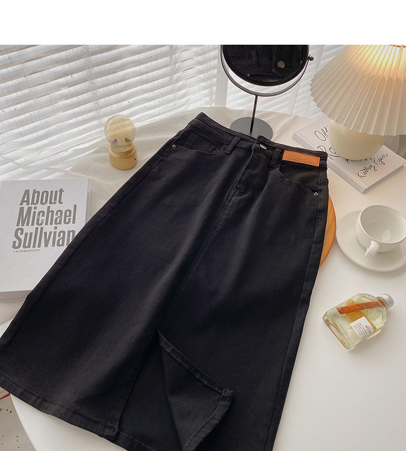 Jupe en jean taille haute et design fendu 5698