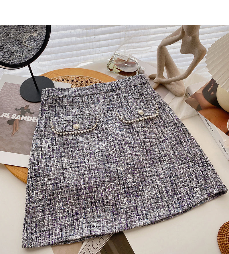 Korean version of A-shaped skirt with thin, fragrant style and tweed  5616