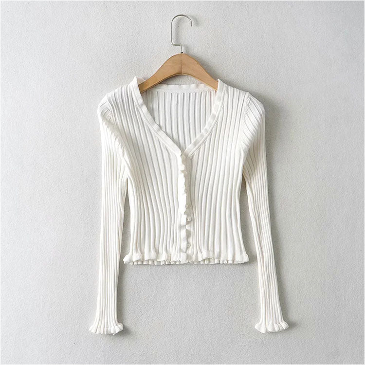 Vintage fungus edge sweater slim high waist top  7181